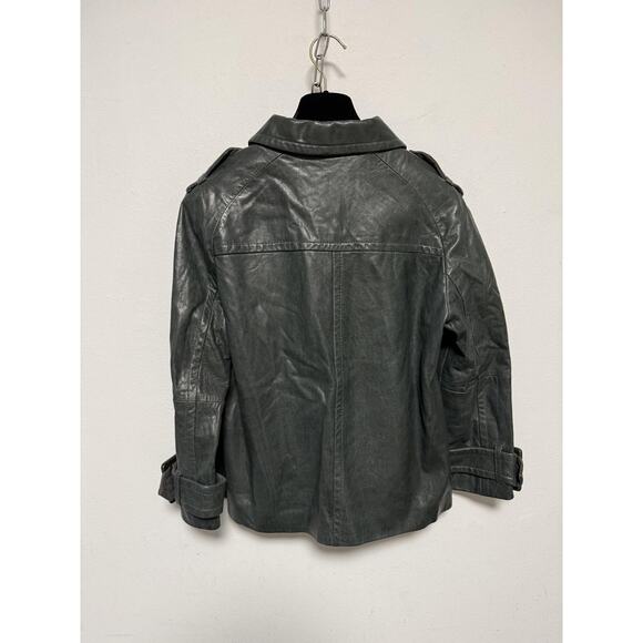 Banana Republic Genuine Leather Jacket Womens Medium Gray Epaulet Belted Cuffs - Picture 7 of 16